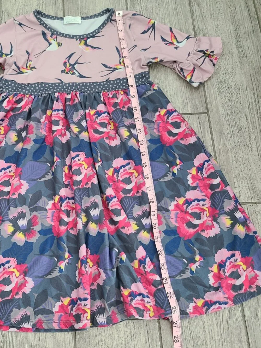 Little Miss Marmalade Girls Floral Bird Dress Pink Gray Size 7 150